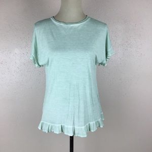 Alya Womens Mint Green Knit Top Size Small short Sleeve Ruffle back